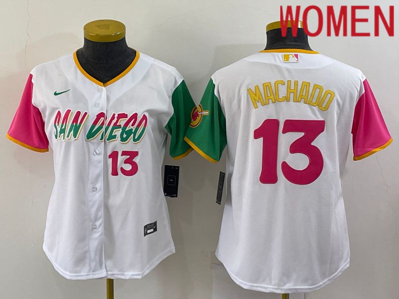 Women San Diego Padres 13 Machado White City Edition Game Nike 2022 MLB Jerseys